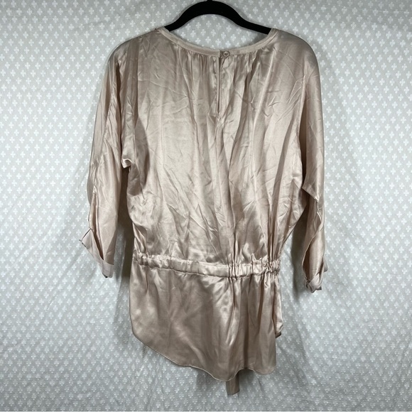 Rebecca Taylor Light Pink Satin Silk Blend Beaded Tie Front Top - Picture 6 of 6